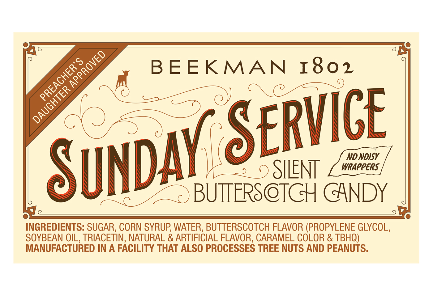Packaging vintage lettering Retro Victorian Candy Beekman 1802 tin