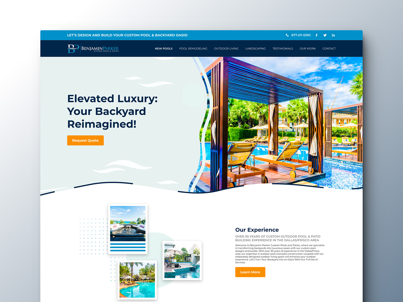websiteredesign UI/UX Figma landing page Website Design POOLDESIGN Pool Website minimal web design Homeimprovements poolbuilders
