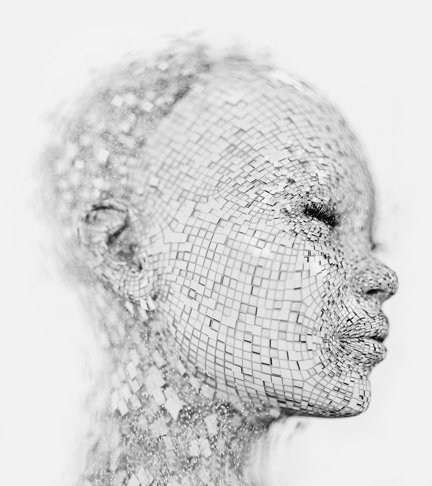 abstract art face futurist inspiration Octane Render PARTICULES portrait statue texture