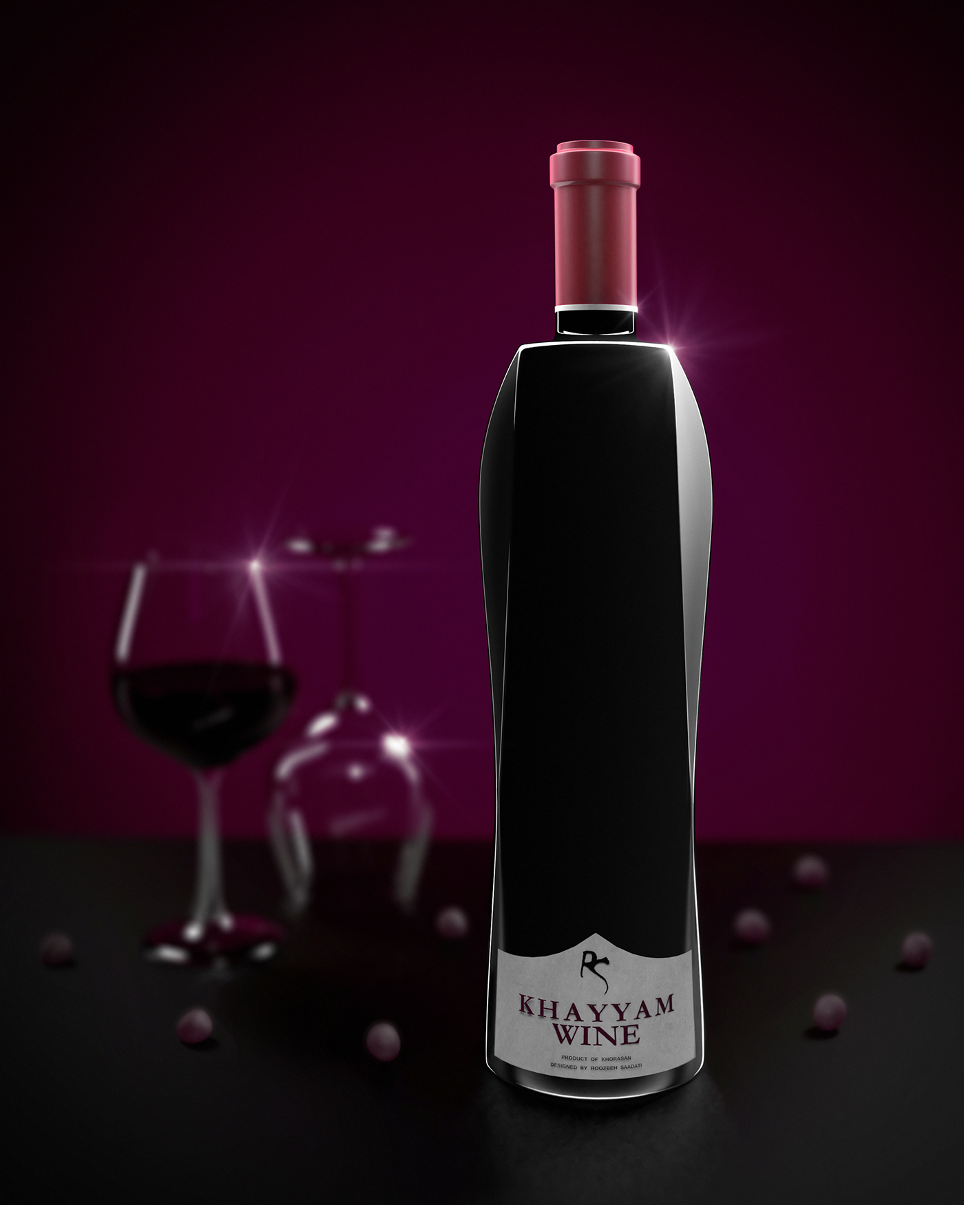 Khayyam khayyam Wine Wine Bottle wine glass 3D Modelling 3d render timeless design Water Bottle best Bottle design