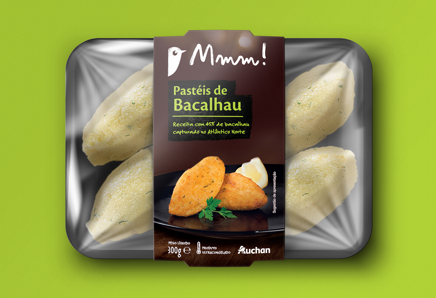 mmm! premium Auchan Label codfish print Packaging bacalhau pastéis de bacalhau food photo
