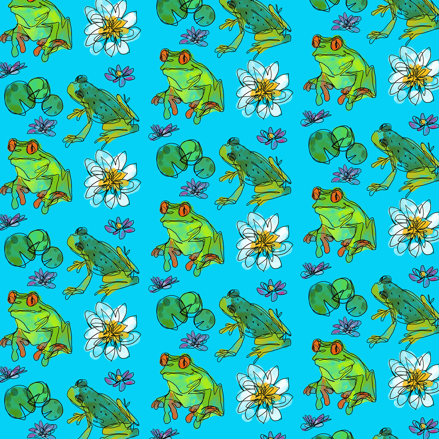 animaldesign estampado flower frogs Nature patterndesign surfacedesign