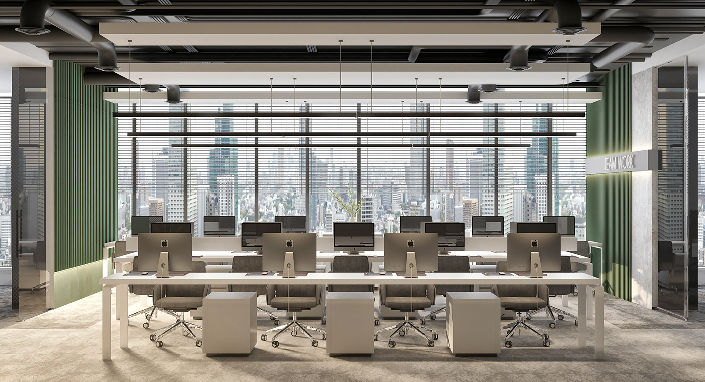 3ds max architecture furniture design  interior design  Office Office interior visualization vray workstation workstation design