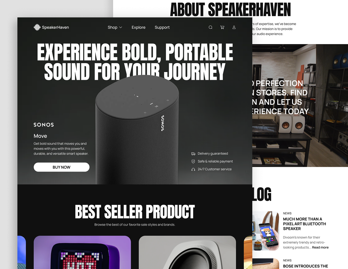 Webflow Design landing page design Shopify website speaker Audio loudspeaker eCommerce design Product Page Website Design