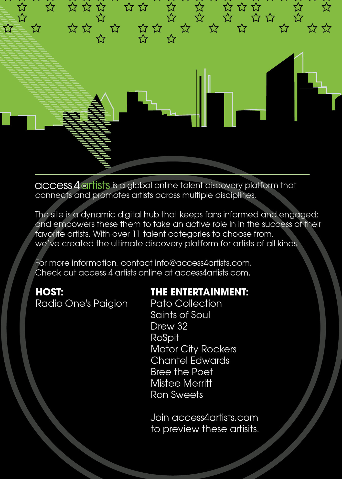 branding  identity Musical Singer Invitation brochure poster Event Entertainment artisit detroit Michigan Urban alternative Access 4 Artists