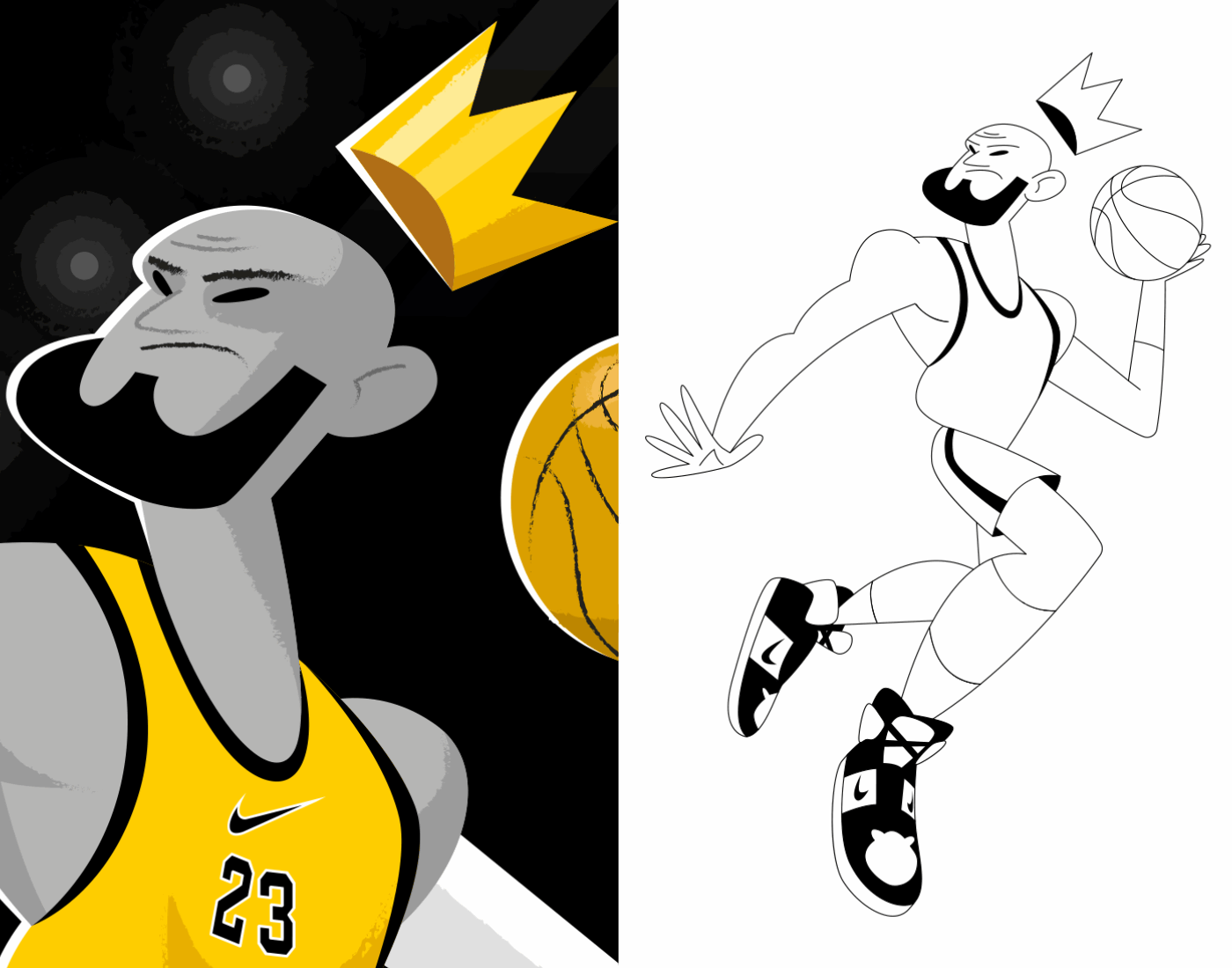 basketball black and yellow crown ILLUSTRATION  Illustrator james king LeBron Nike vector