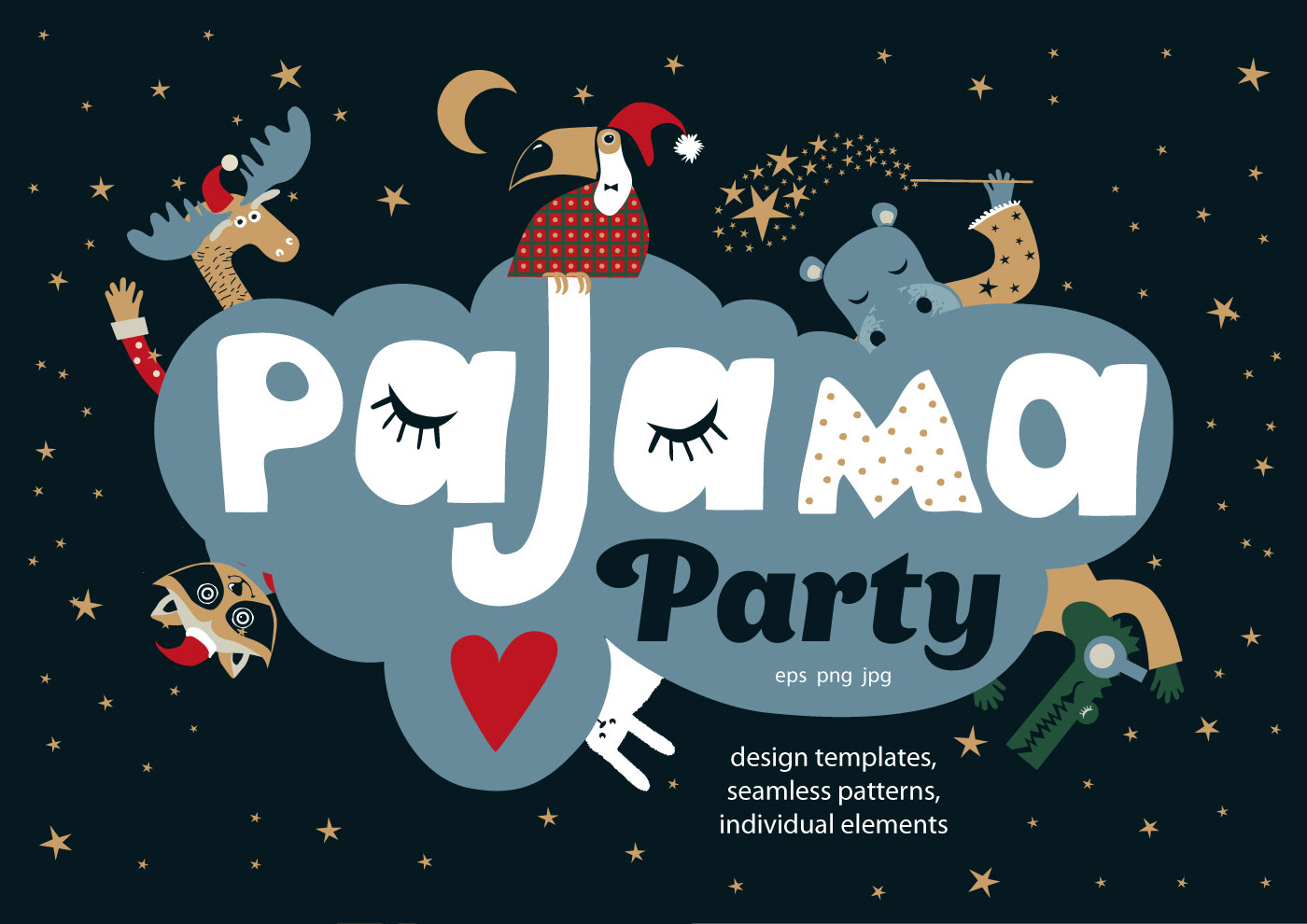 animals cartoon cute dream Fun logo moon night Pajama party