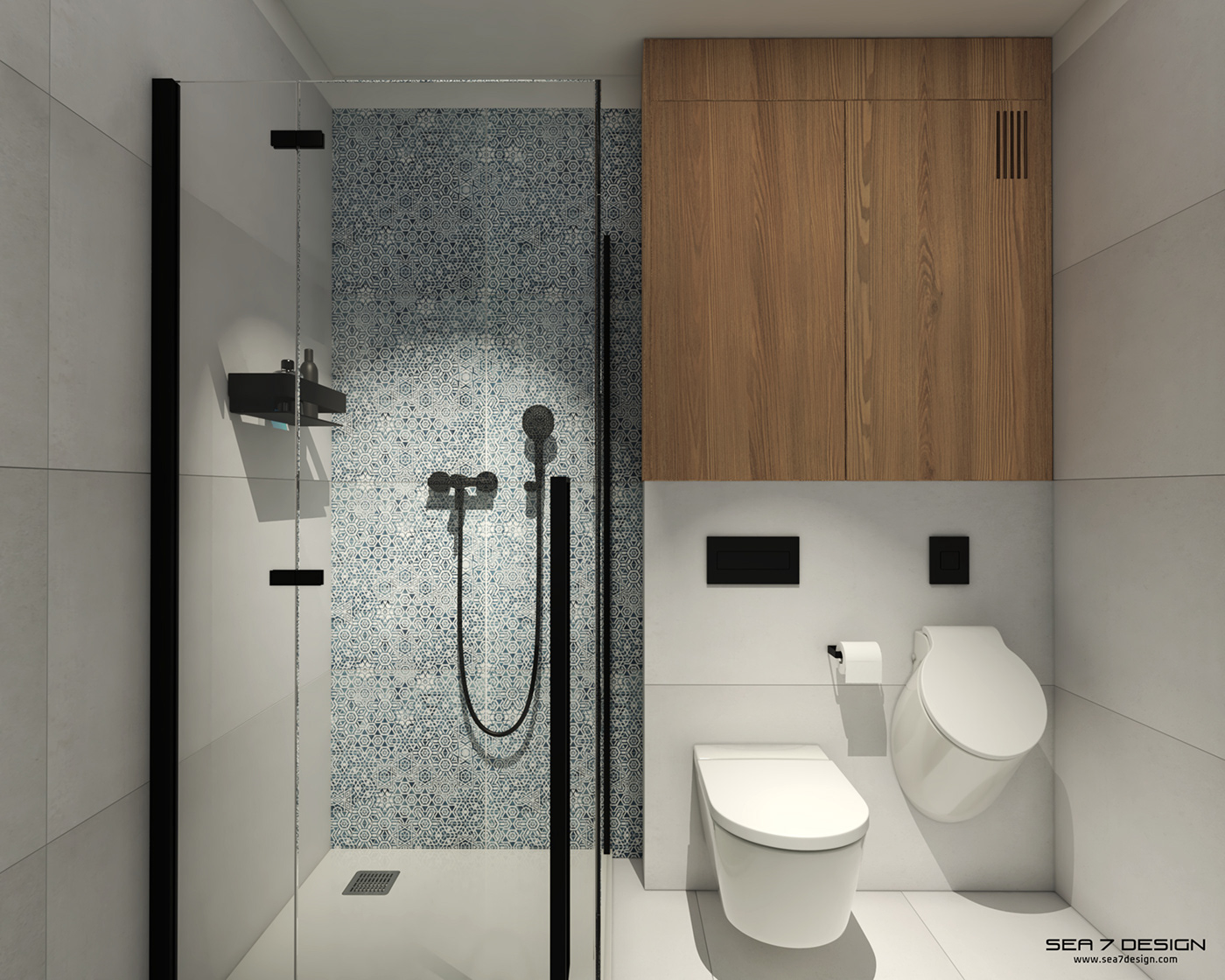 bathroom blue pattern boho style design furniture interior design  modern print Rhino vray