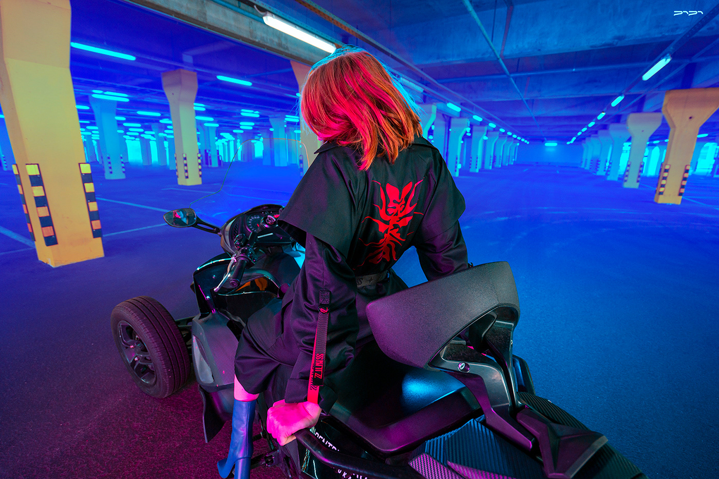 acid concrete Cyber2020 Cyberpunk future girl motocycle neon underground Urban
