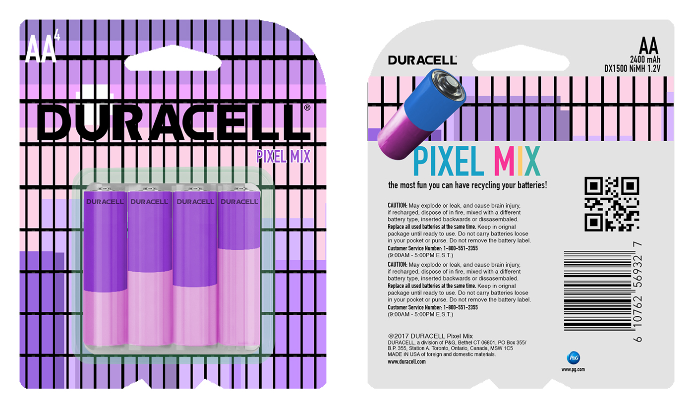 DURACELL Pixel Mix branding  Packaging Retro vibrant battery Battery Waste campaign AA Battery