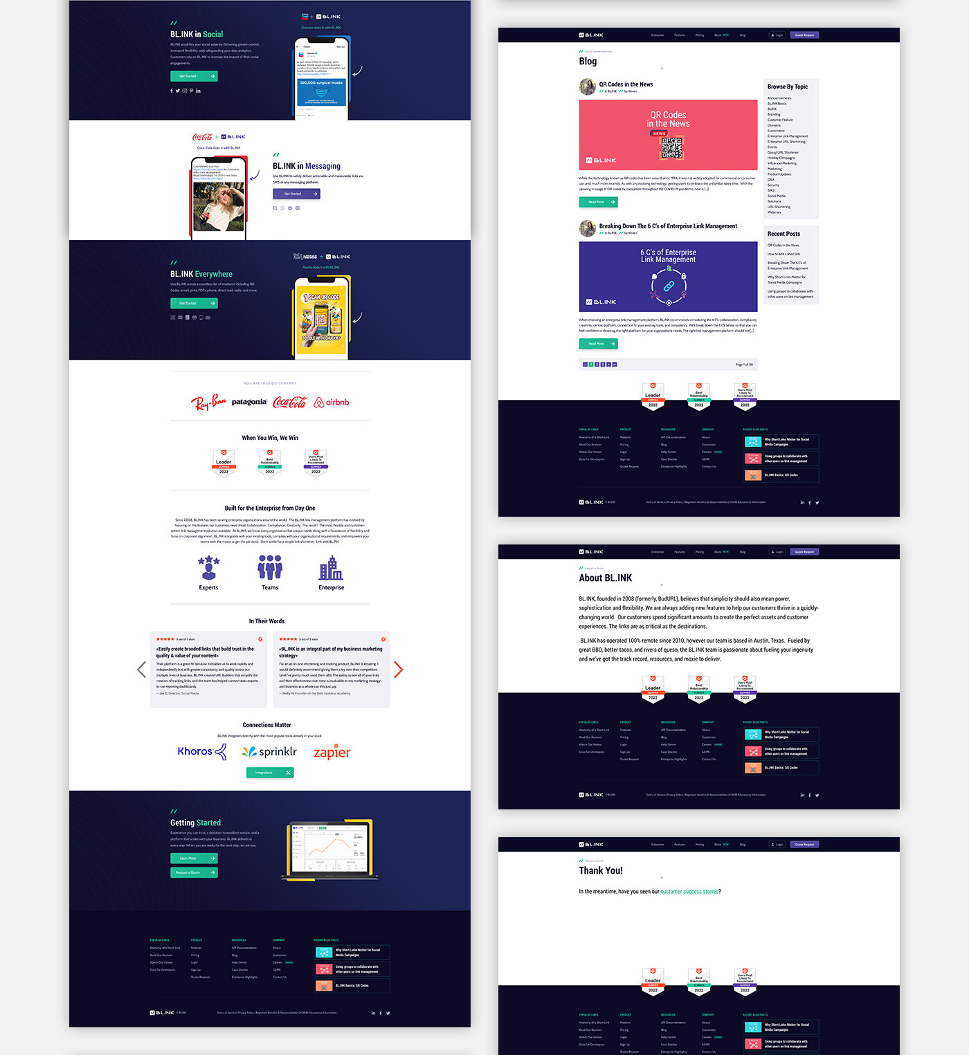 deep blue Figma landing page short url shortner UI/UX user interface Web Design  Website Website Design