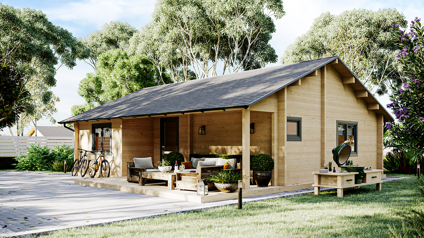 exterior wooden house 3ds max corona render  Australia wooden cabin CGI 3D logcabin
