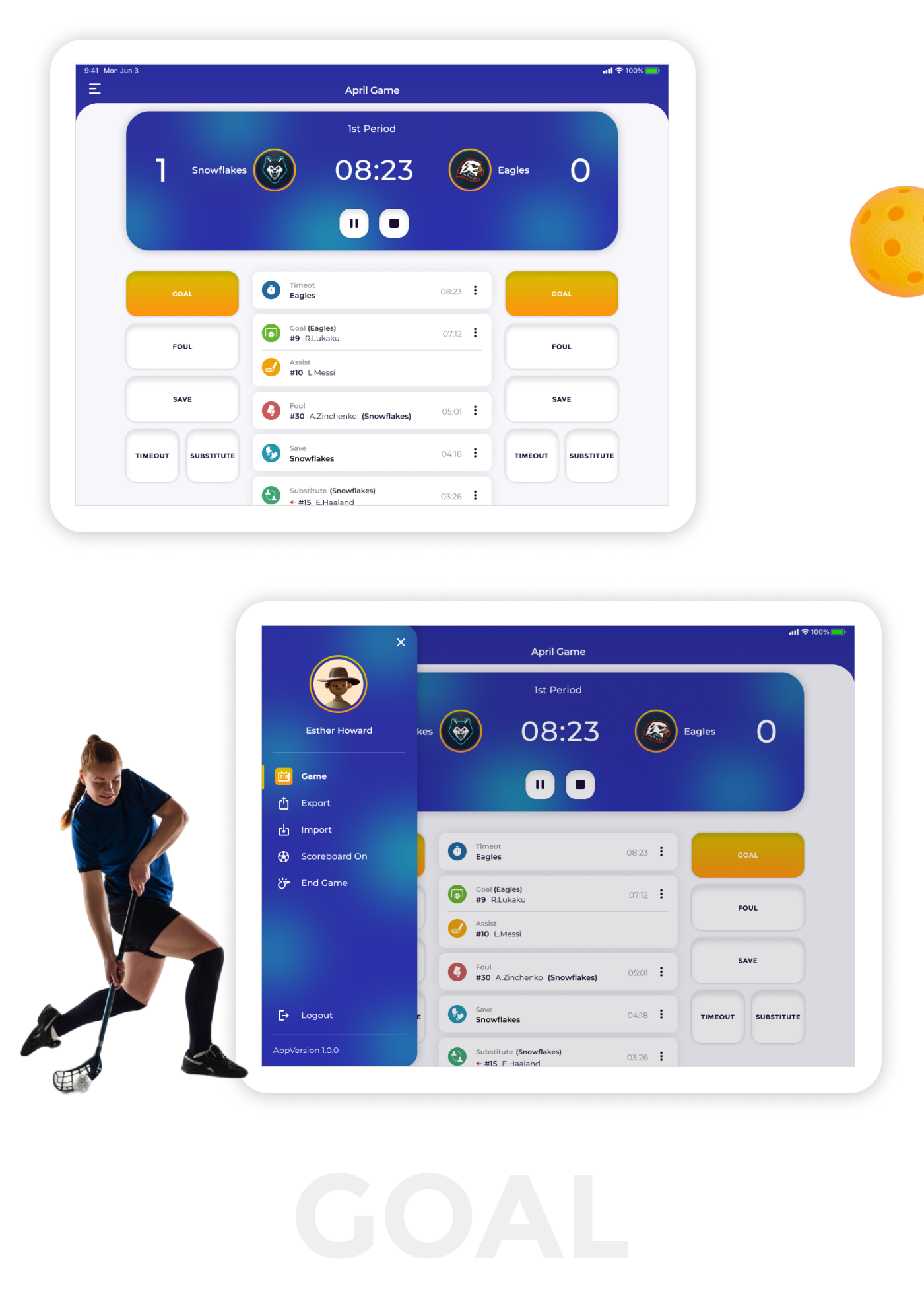 sport Sports Design floorball sports UI/UX Figma ui design Sportapp Tablet app Web Design 