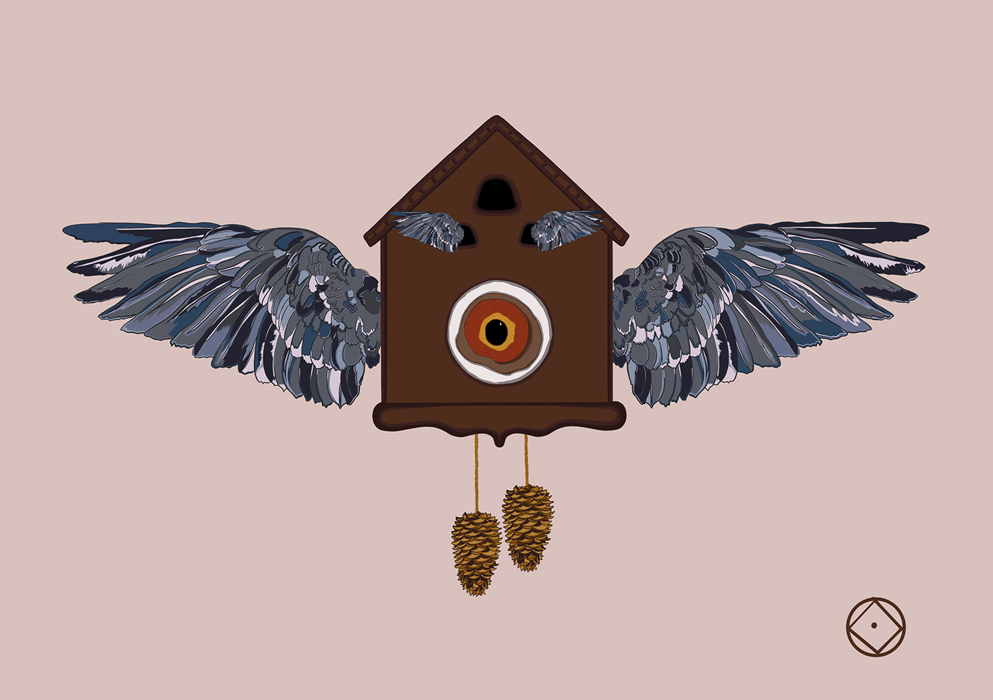 clock cuckoo Esotericism ILLUSTRATION  Mystic paperlike pigeon pine Procreate symbolism wings