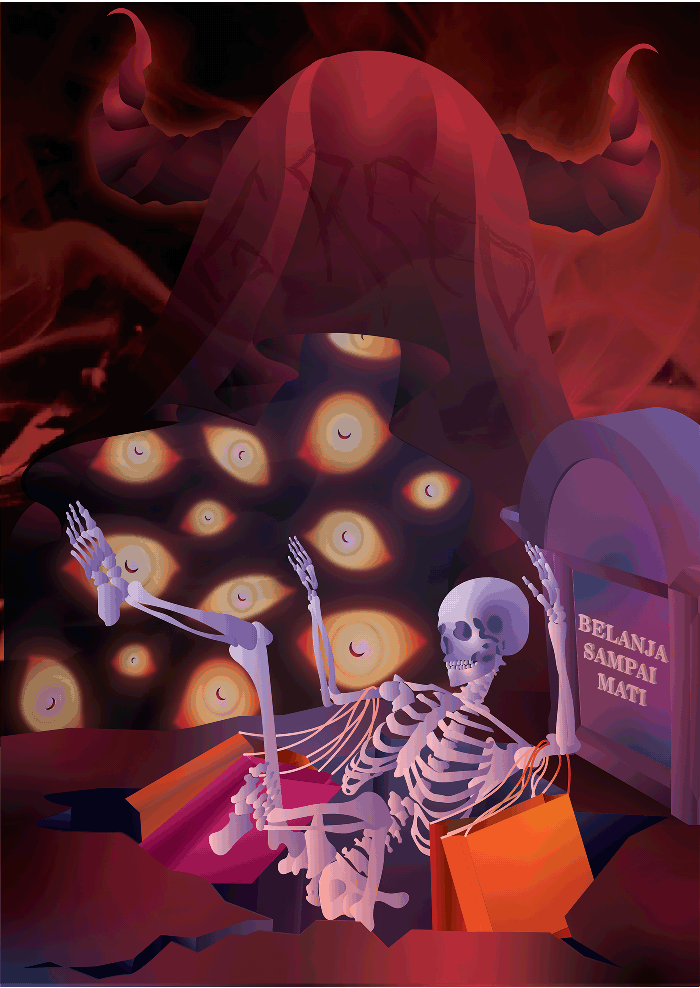 Illustation Digital Art  artwork skeleton bones skull greed time life death