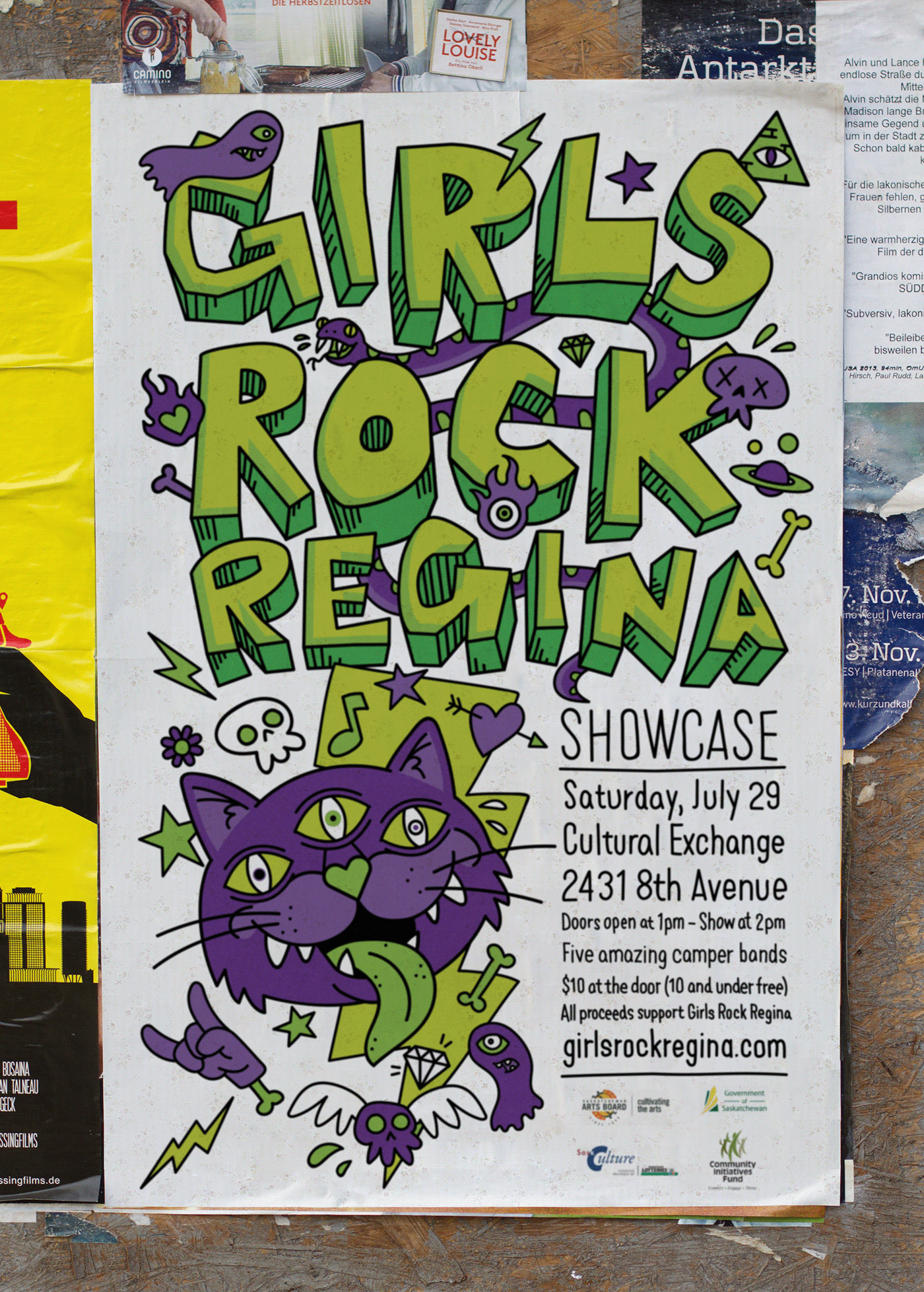 Cat gig poster graphic design  ILLUSTRATION  monster poster rock sticker third eye weird