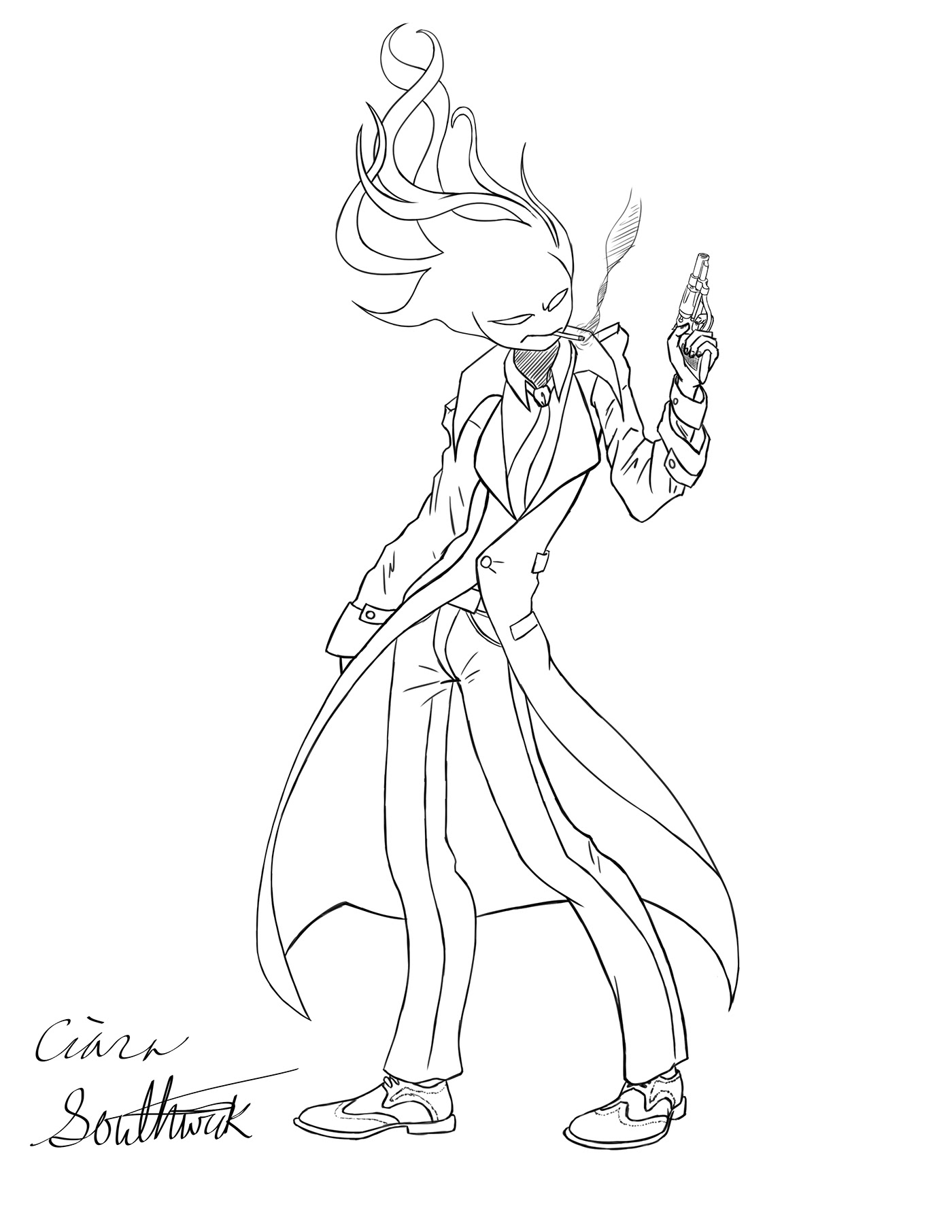 detective Gun fire Monster man Flowing Hair Character design  concept art