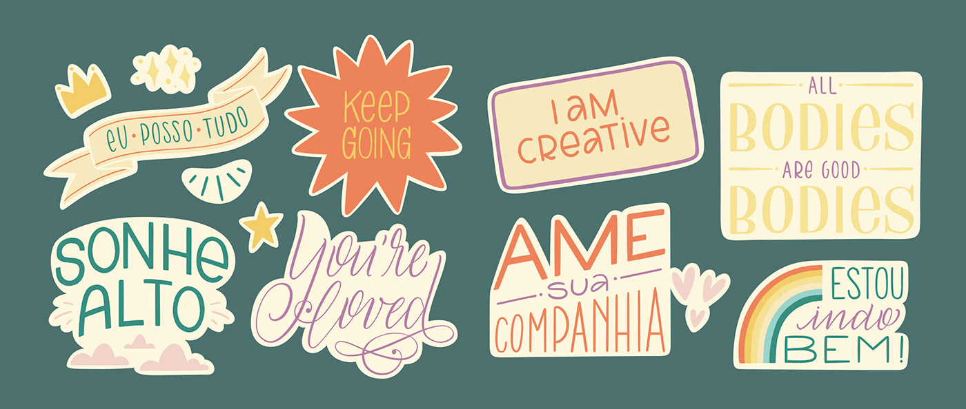 Digital Art  graphic design  ILLUSTRATION  lettering stickers