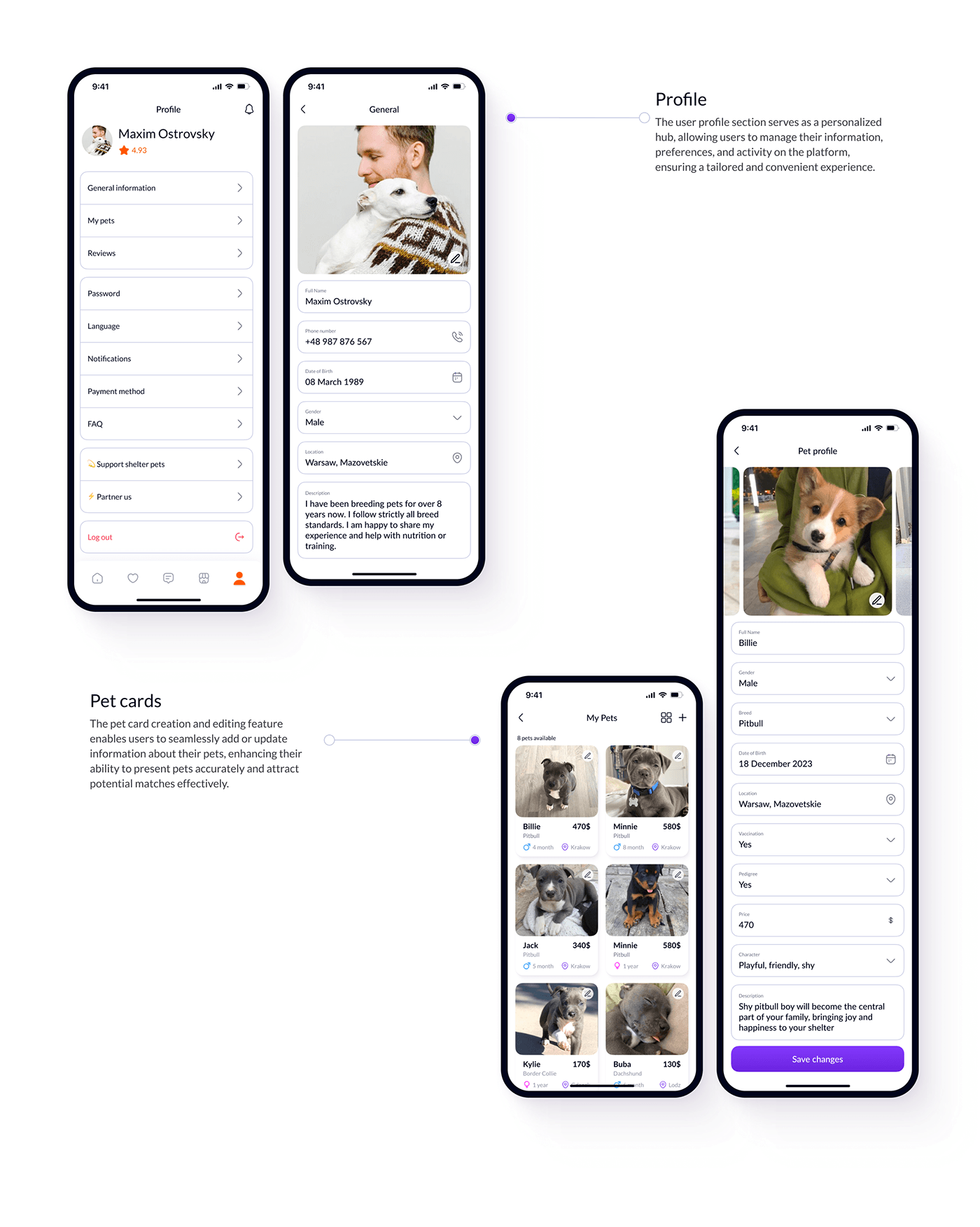 Pet service mobile design user interface Mobile Application UX UI design social adoption user experience