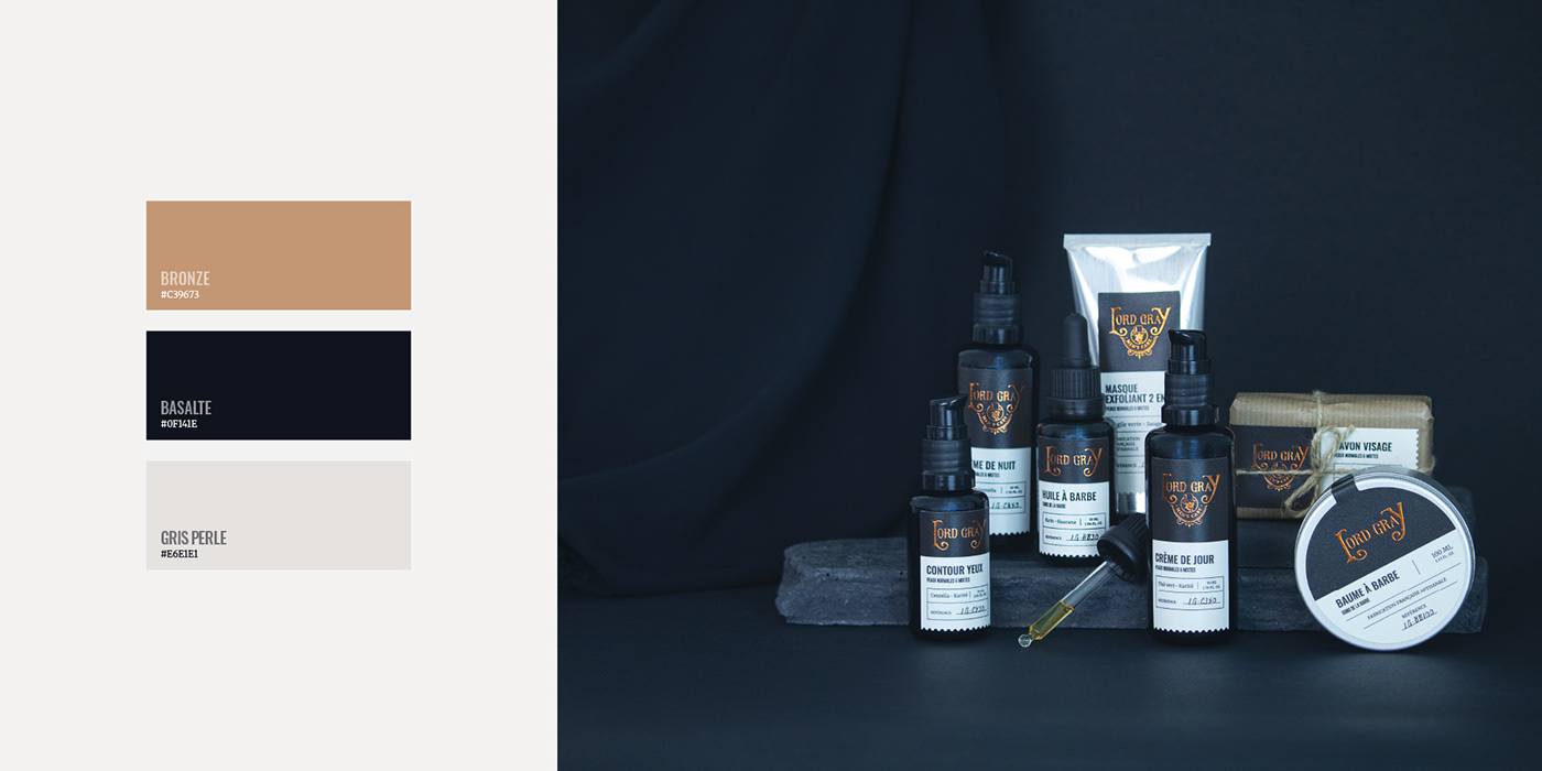 Lord Gray branding  men skincare cosmetics Packaging foil Webdesign Victorian logo