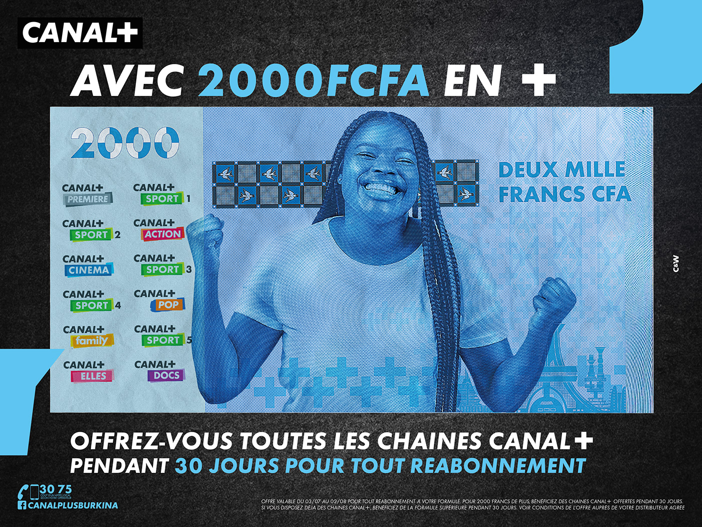 Canal+ ouagadougou Burkina Faso publicité money media africa 2000F tv