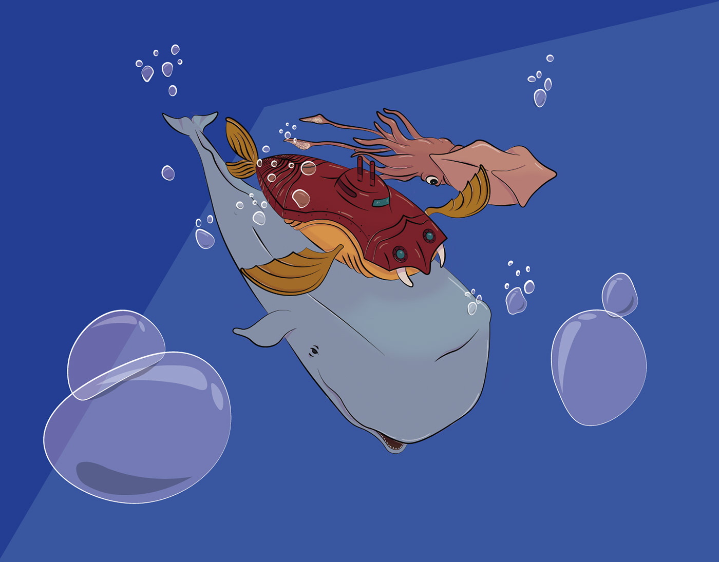 ballena calamar ilustracion Julio Verne nautilus