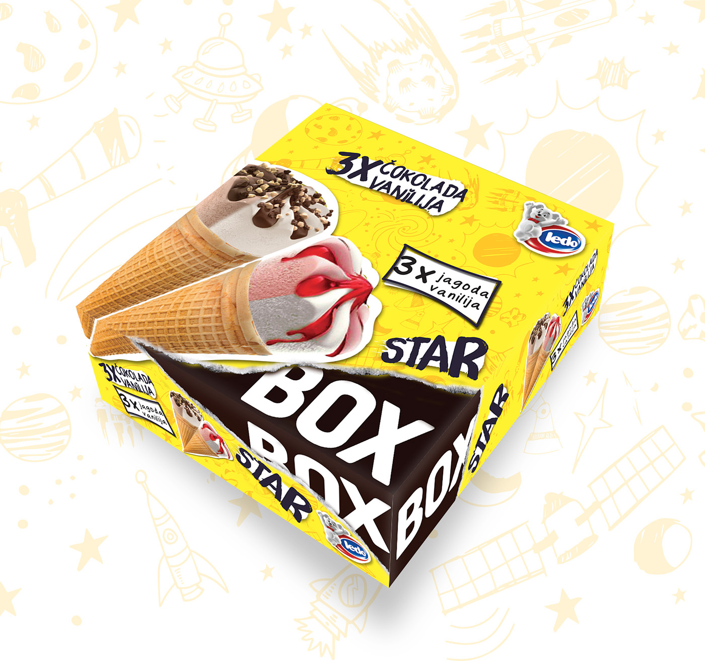 Packaging design industrial design  Food  doodle ice cream multipack