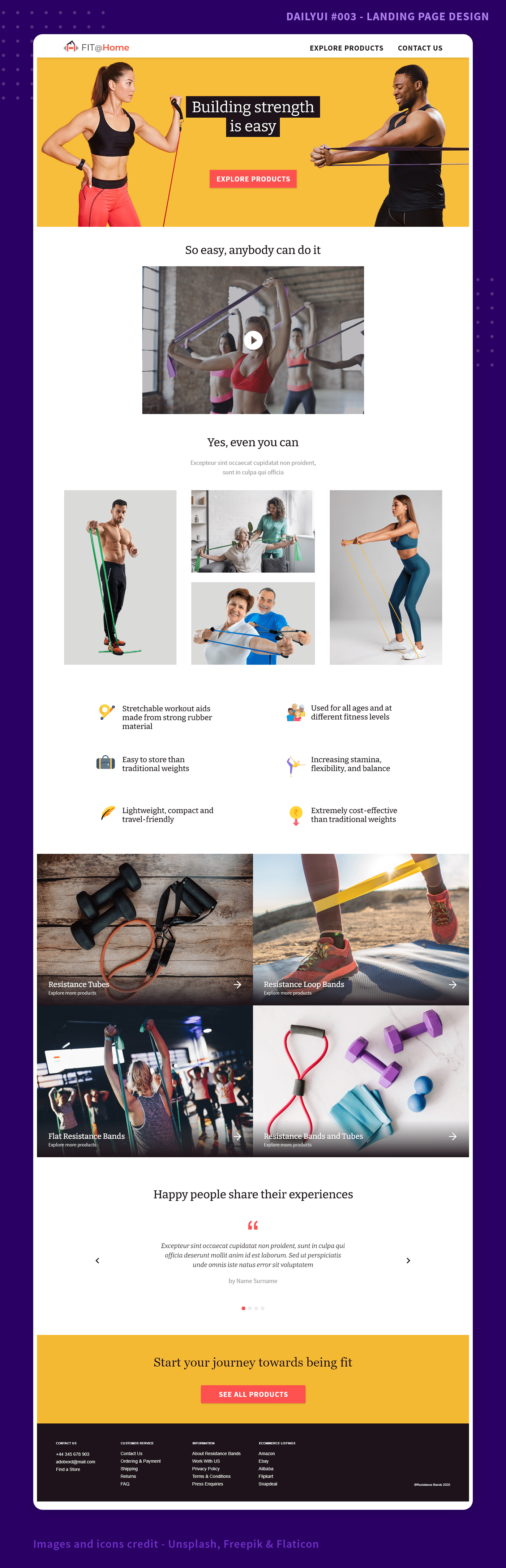 Landing Page Design for fitness equipment company.