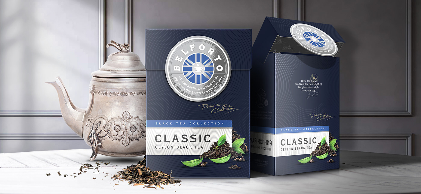 Дизайн упаковки для линейки чая BELFORTO. Packaging design for BELFORTO tea collection.