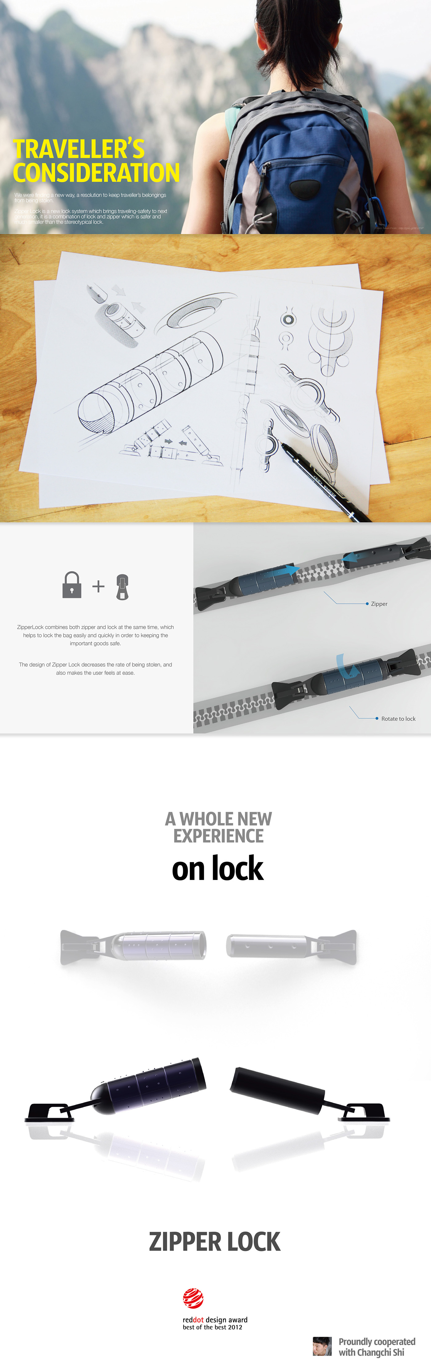 Zipper industrial design  product design  Red Dot Design Award redesign lock Accessory lifestyle