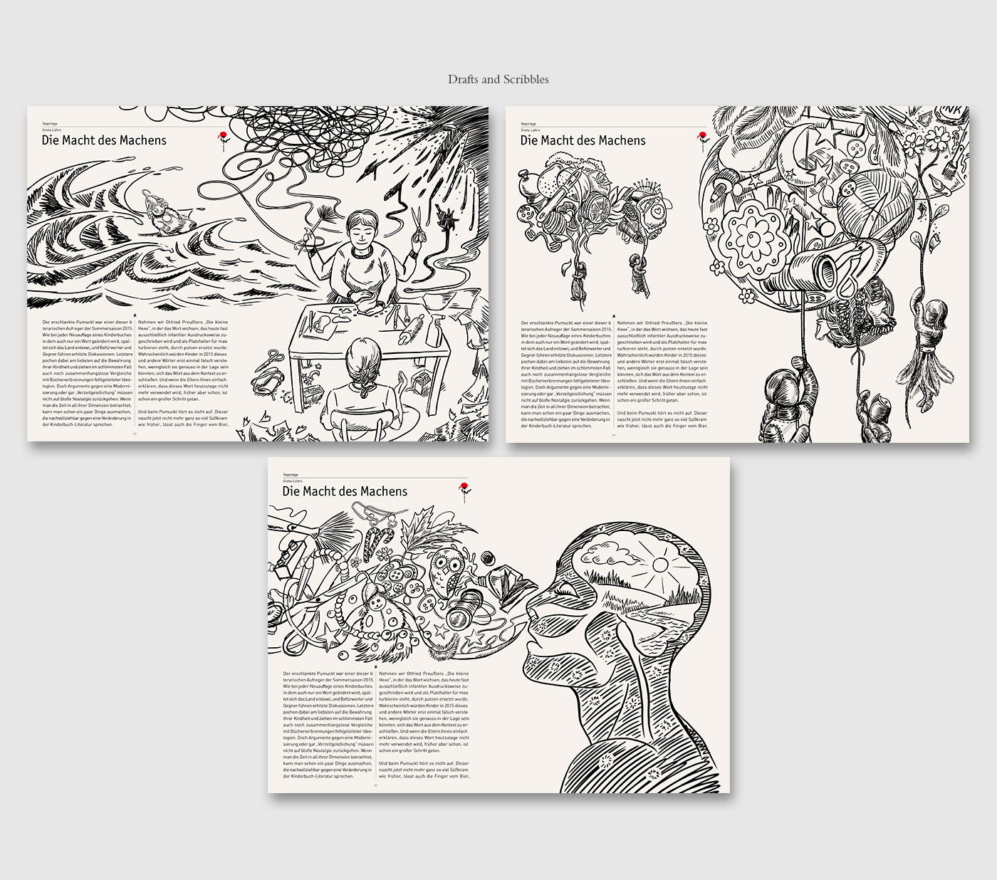 ILLUSTRATION  crafts   ergotherapy depression cure mind handmade ink editorial magazine