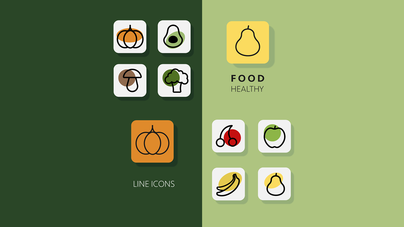 icons icon design  vector Food  vegetables fruits healthy line Drawing  adobe illustrator
