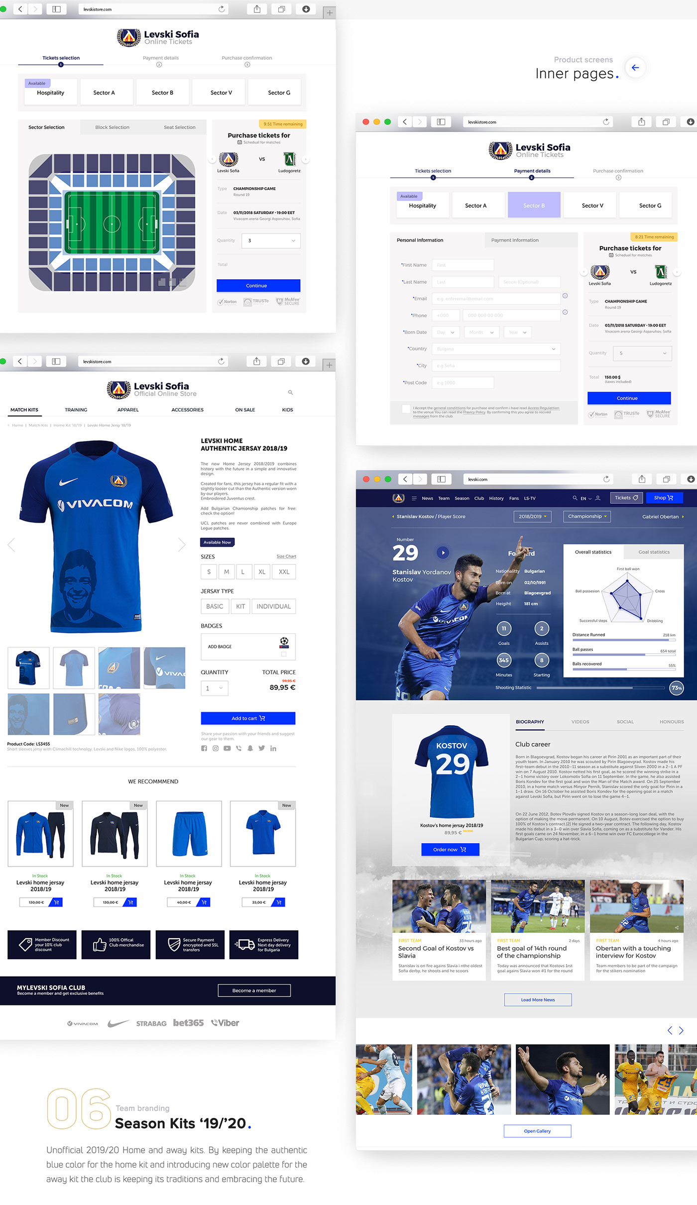 levski sport football team champions league ui design club UX design design system blue