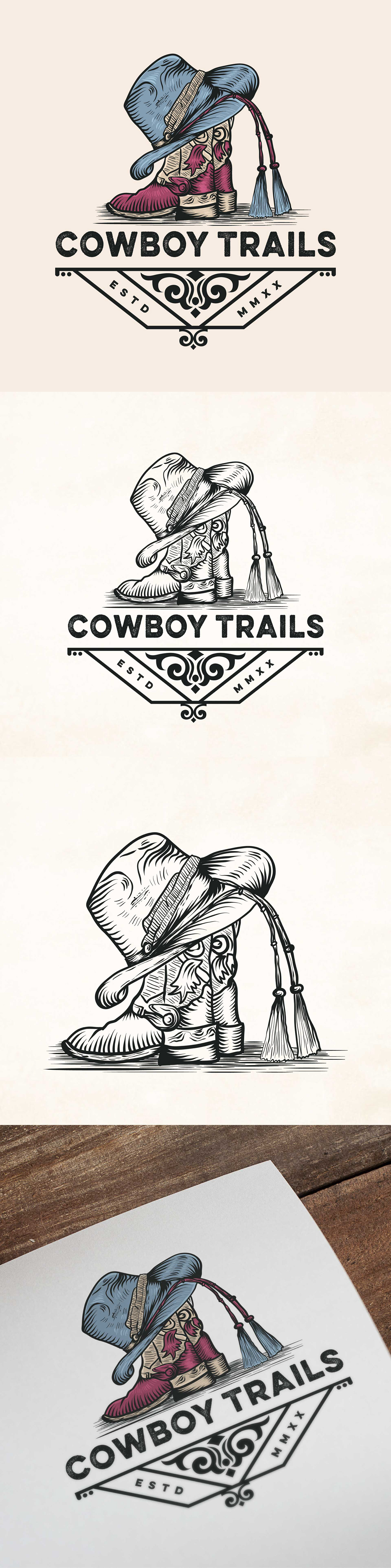 cowboy vintage logo Cowboy Logo Logo Design western wild west concept art hand drawn logo Custom T-Shirt Design