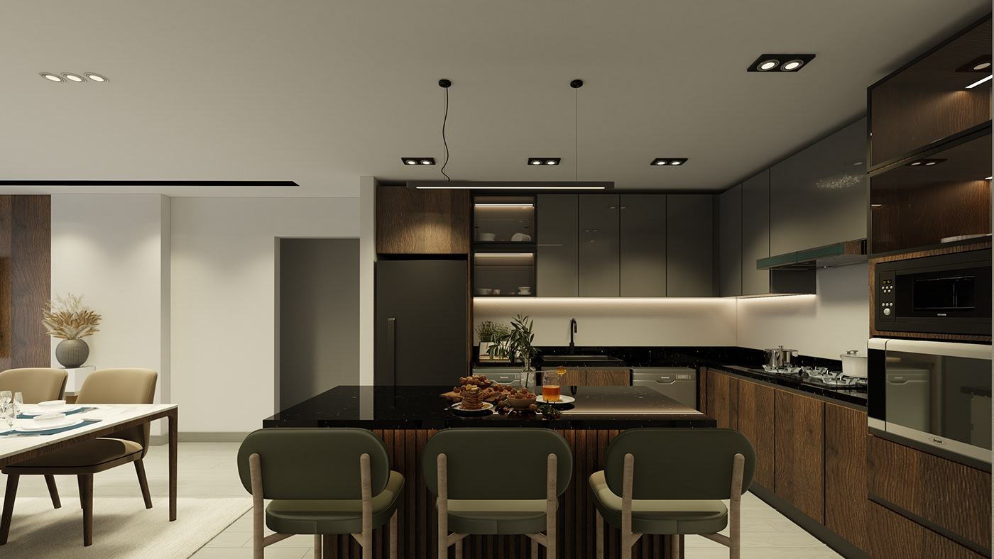 kitchen design interior design  wood interiors 3D Visualization 3D Modelling housing kitchen design modern kitchen
