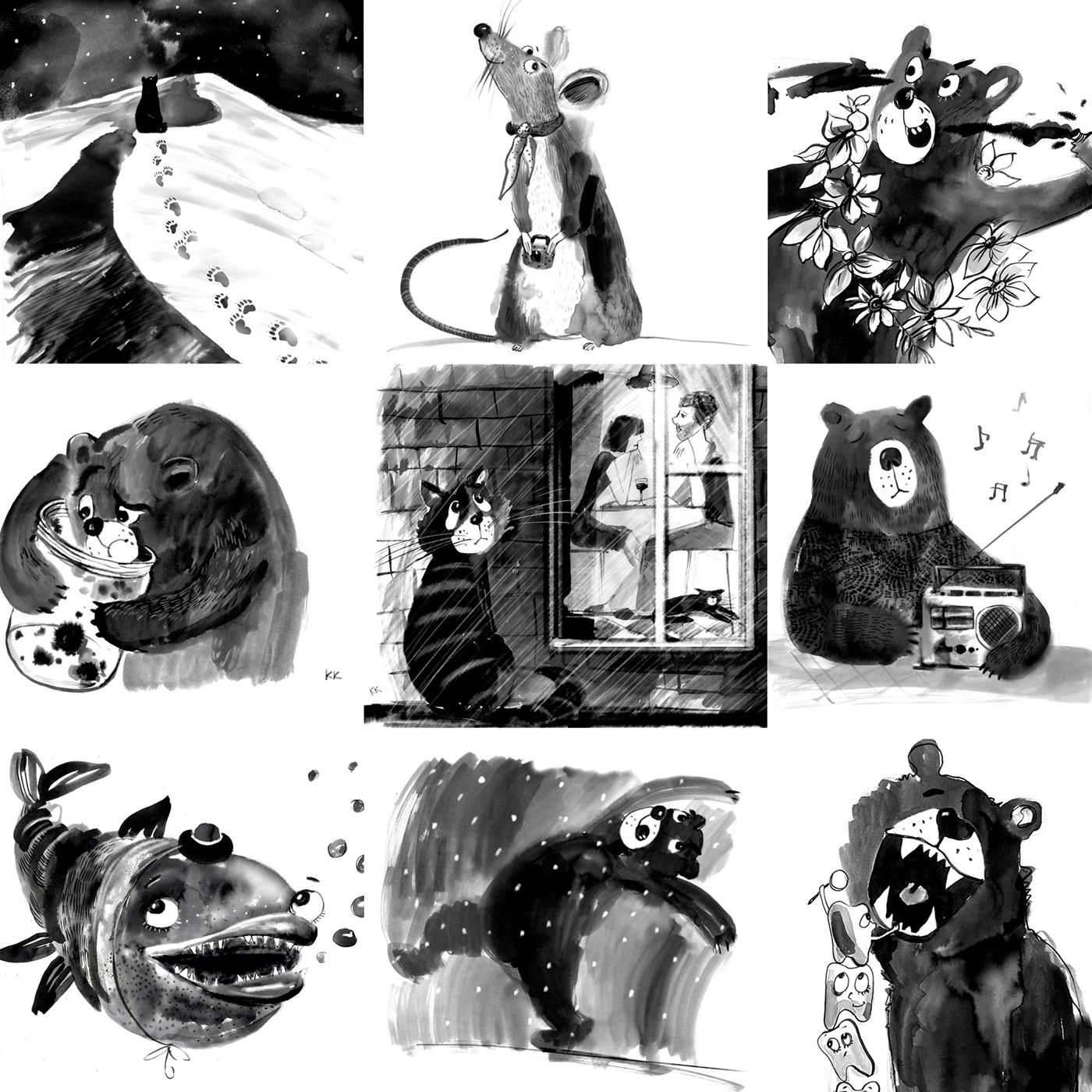 Character design  graphic ink lyrical bear