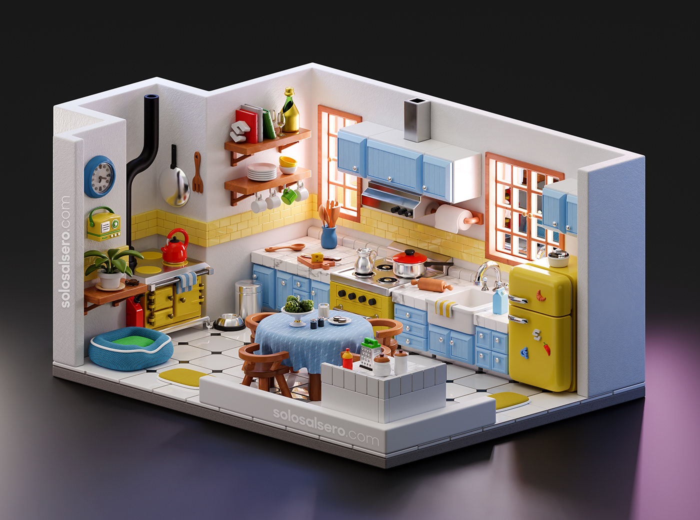 3D 3Ddesigner blender Isometric kitchen lighting modeling room texturing TinyRoom