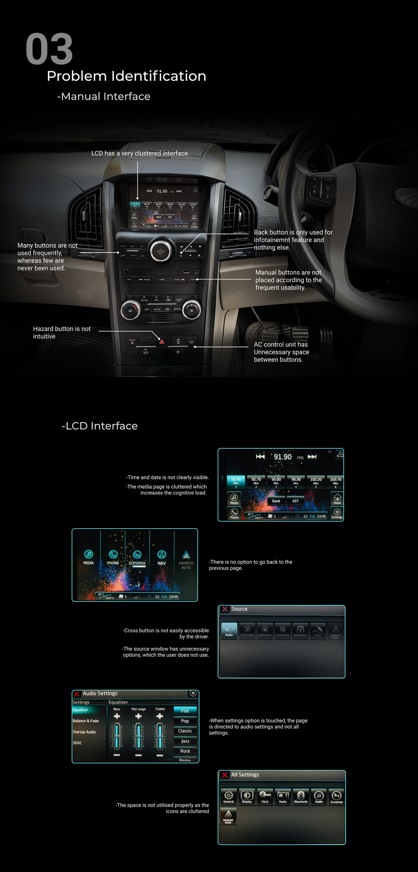 car dash board Ergonomics Infotainment music system redesign Solution stereo system uiux xuv