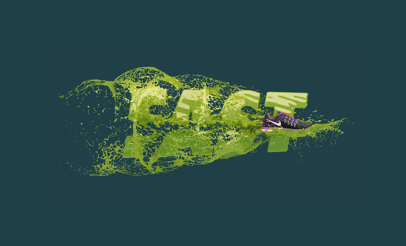Nike sneaker advert CGI slime green balloon CG TYPE 3D Type cg illustration 3D illustration