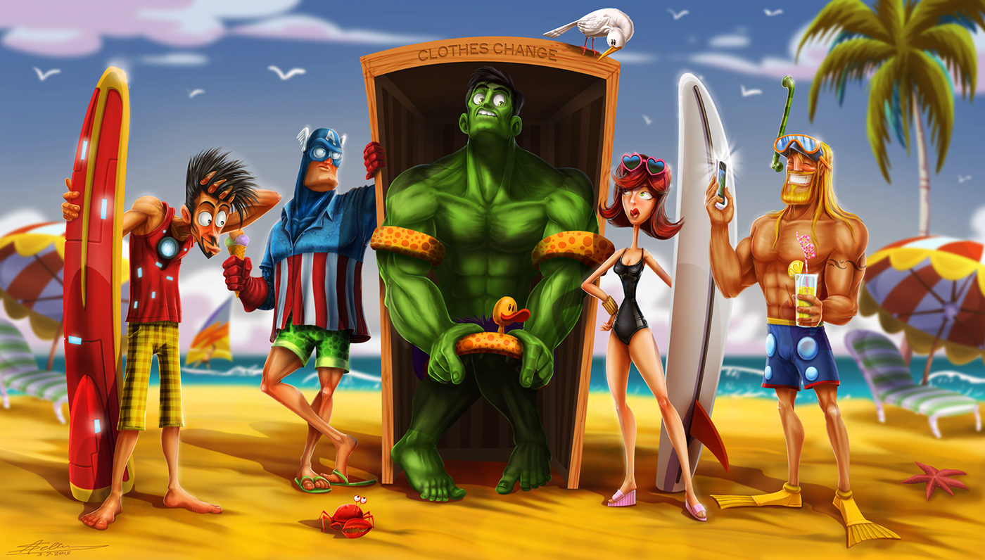 Avengers ironman Thor captian america black widow photoshop beach Fun