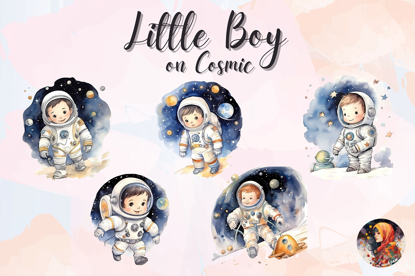 Little Boy traveling space suit stars Space  cosmos exploration astronaut galaxy adventure