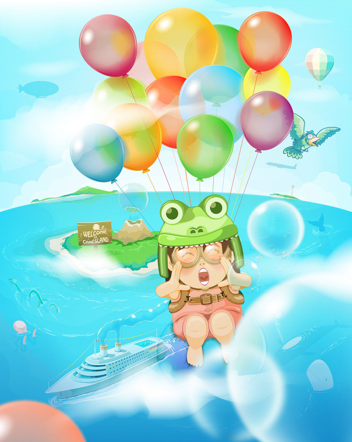 vector balloon paradise Holiday bubble Island little girl