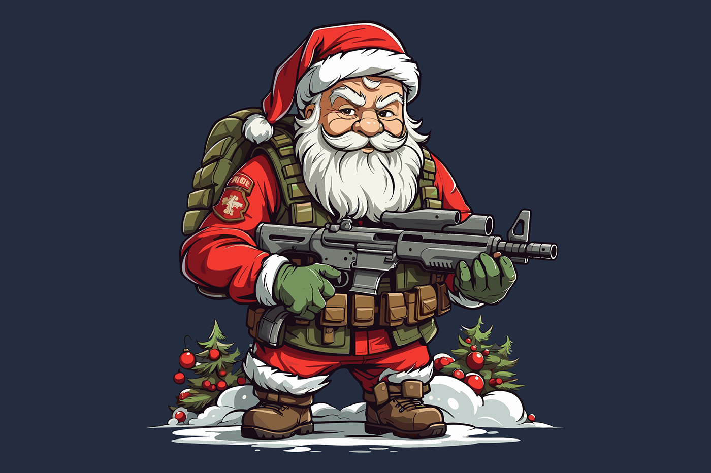 Santa Claus Christmas Action Hero Action movies comic art T-Shirt Design ILLUSTRATION  EPS vector