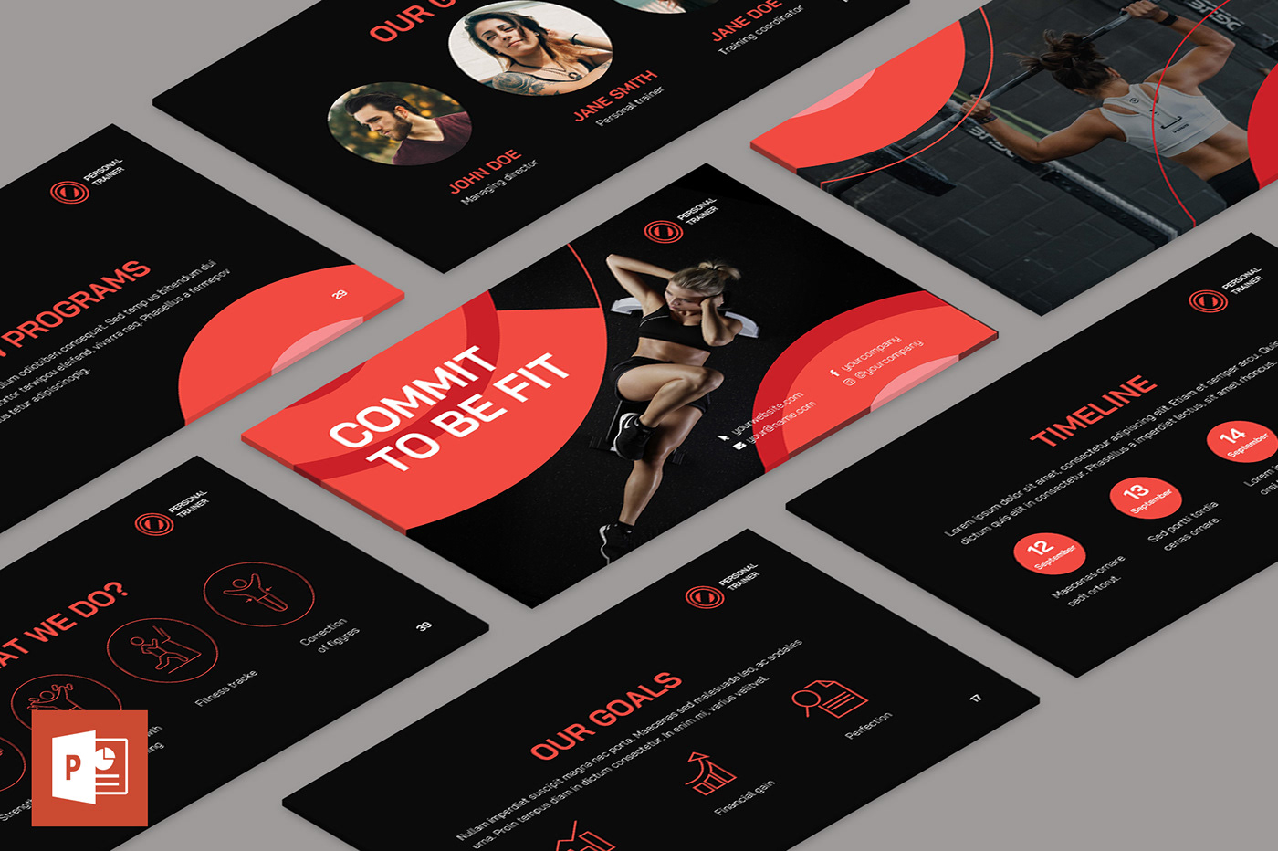 Powerpoint presentation template slide professional design infographic creative trainer fitness