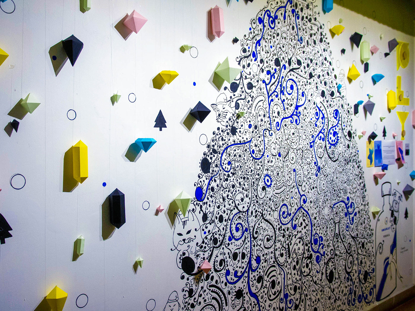 paper diamond  wall ILLUSTRATION  installation folds perspex absoute vodka Creativity risograph