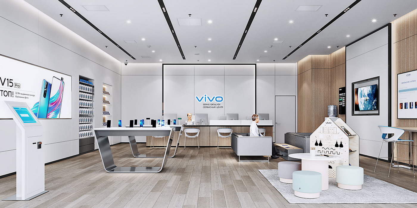 almaty interior design  minimal mobile design modern Office Retail design service center Vivo
