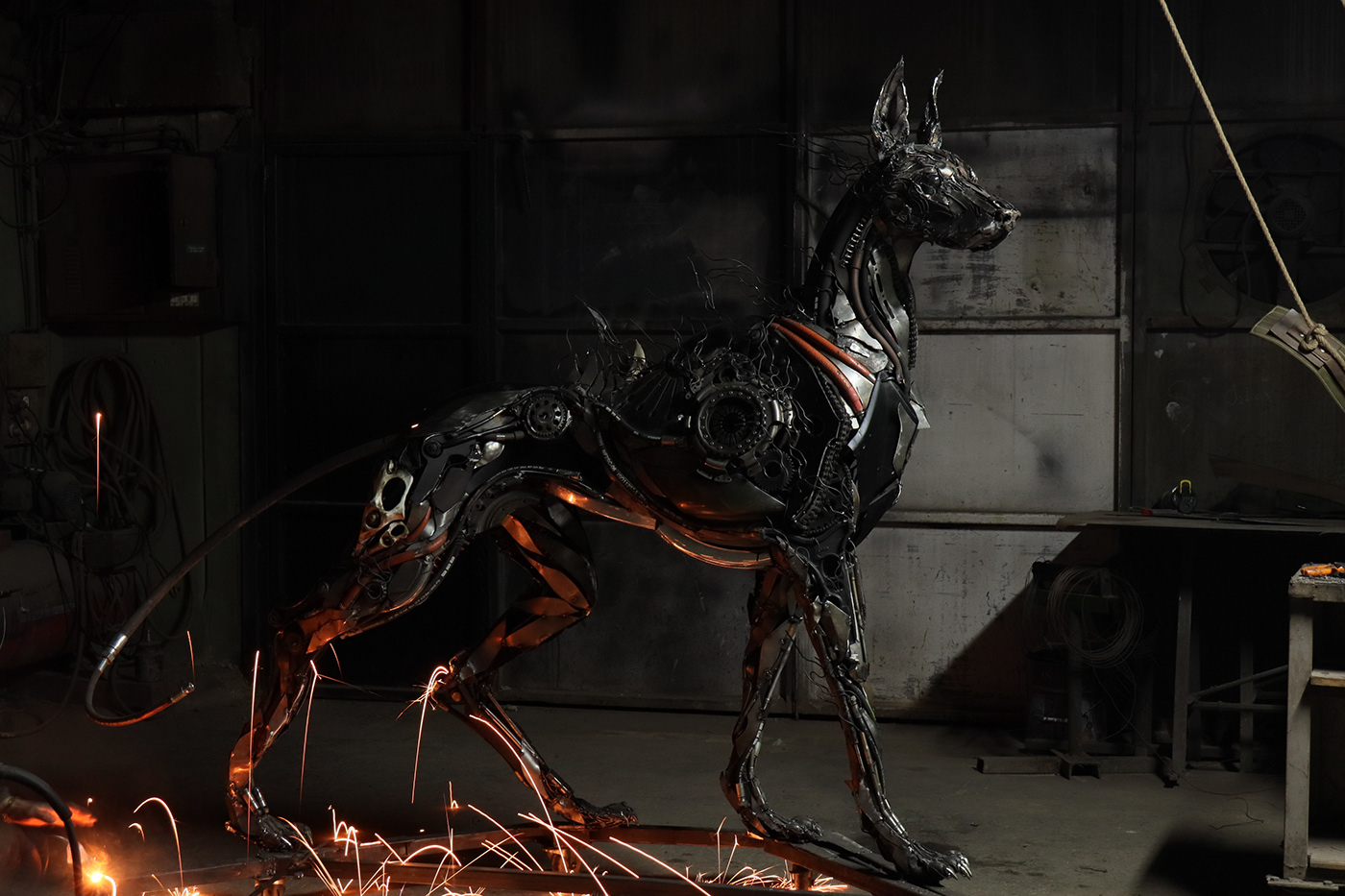 metalsculpture sculpture weldart art Cyberpunk cyberpunkdog doberman Artista metalart ScrapArt