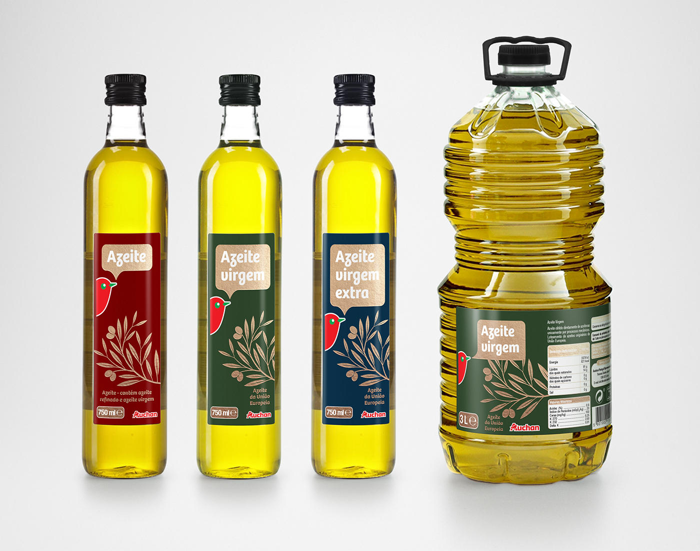 Packaging ILLUSTRATION  Supermarket bottle Auchan Olive Oil olives oil AZEITE Label