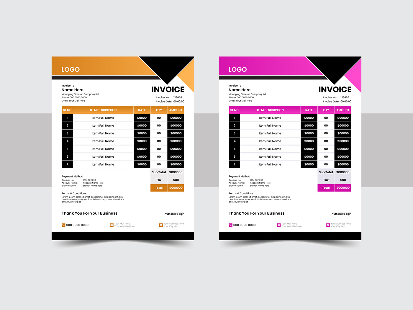 invoice simple creative template payment receipt clean modern print professional