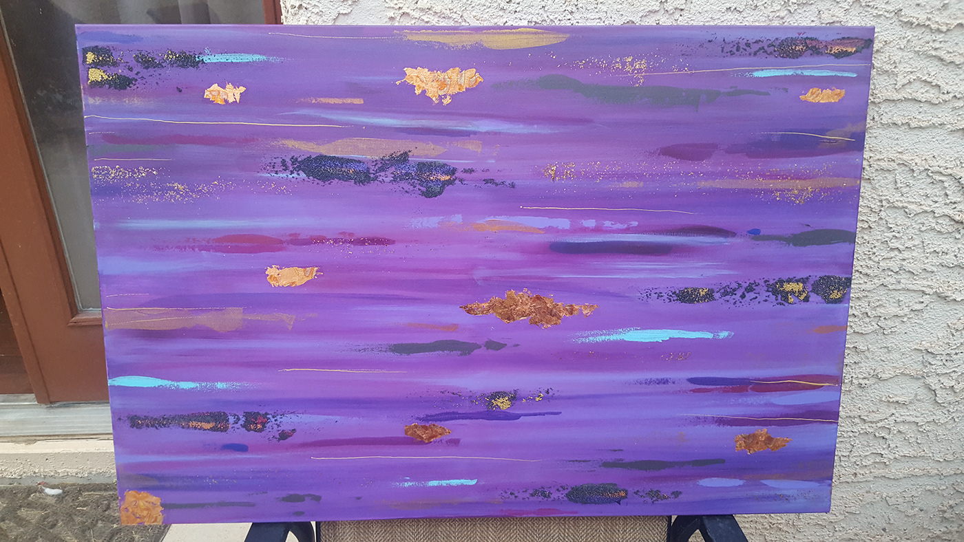acrylic painting acrylic paint gold leaf mixed media purple
